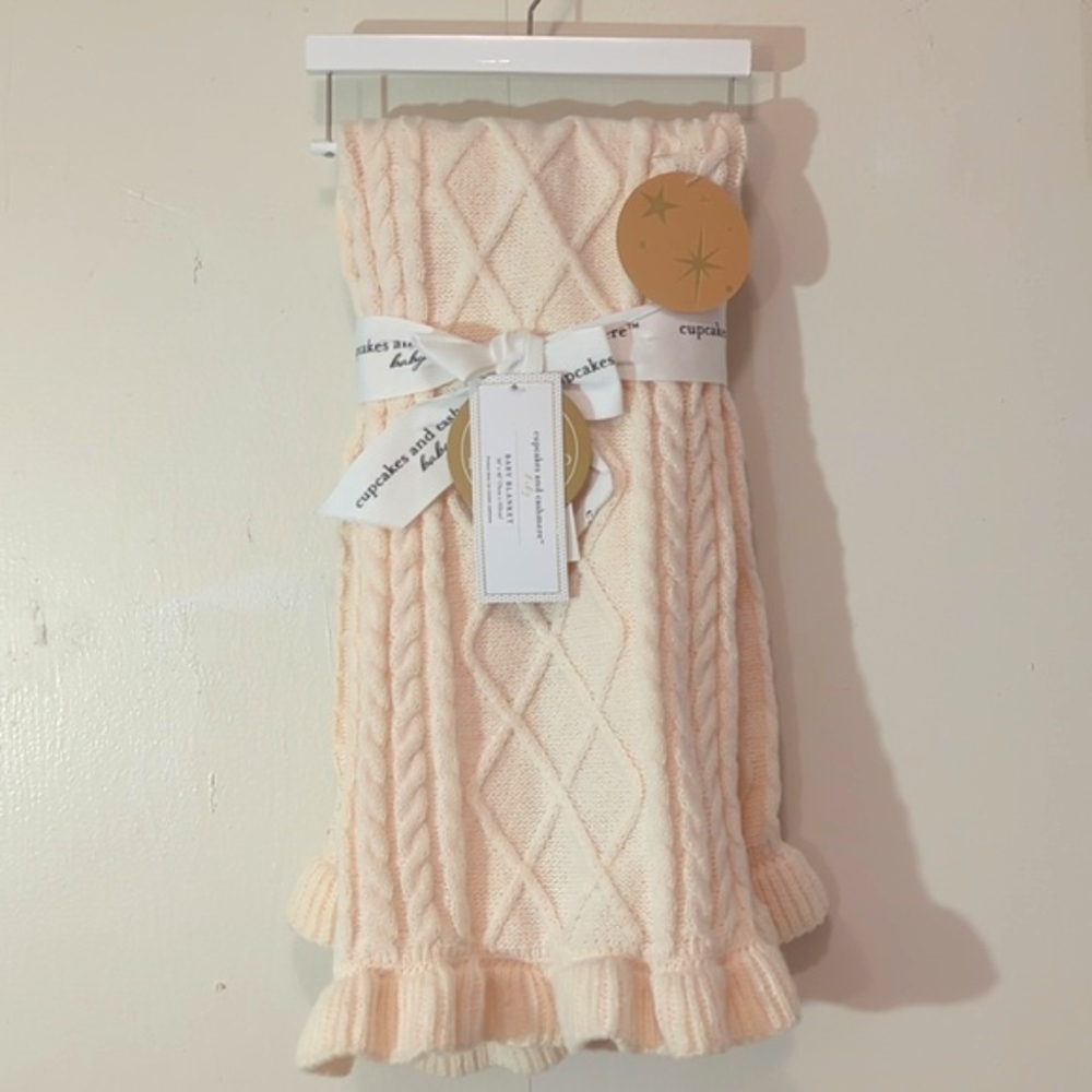 Cupcakes and cashmere baby blanket 30 in. X 40 in Cream ivory sweater knit
